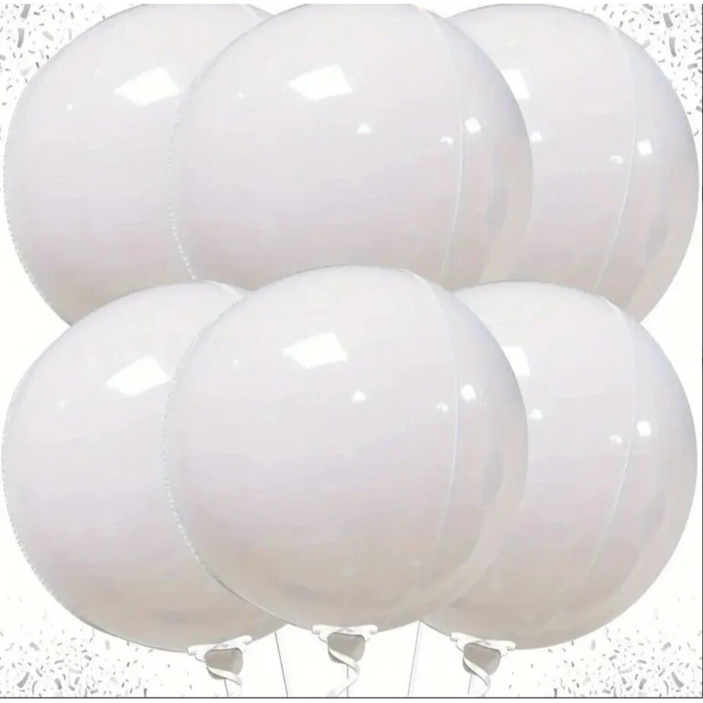 6 Piece 22in Giant Metalized White Nylon Durable 4D Foil Party Balloons Reusable